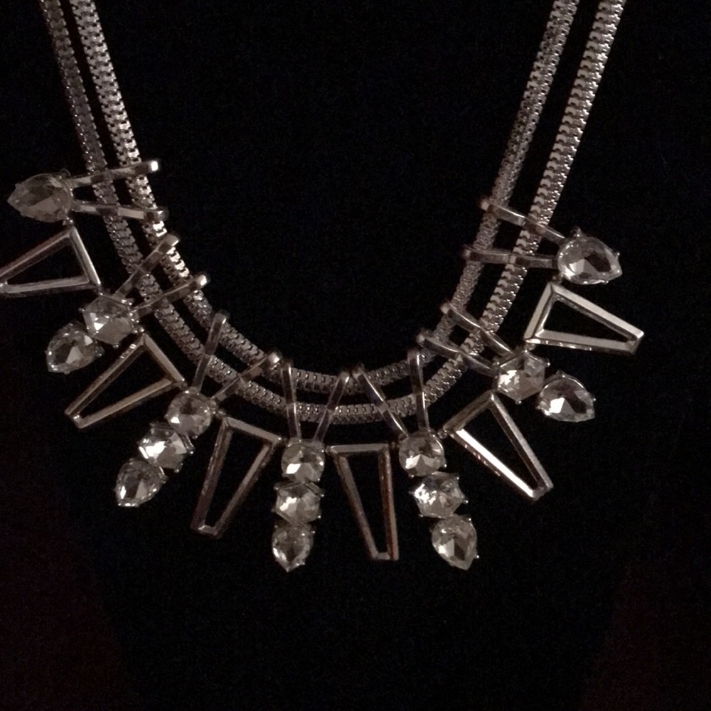 Silver tone evening necklace. Can hang 16” to 20” very pretty